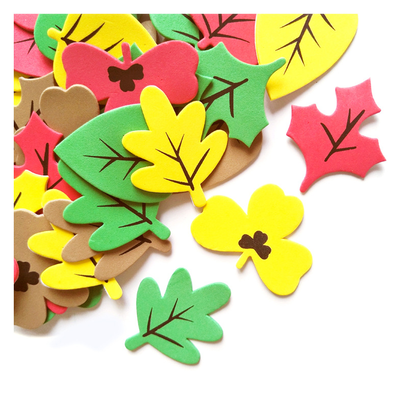 Thanksgiving Decorative Autumn Leaves Sponge Foam Stickers 64 Children Maple Oak Leaf Stickers Crafts