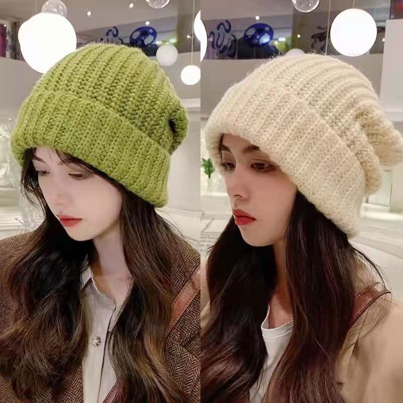 Hat pile hat autumn and winter knitted wool hat Korean Japanese style cold-proof big head circumference winter warm Men's knitted hat