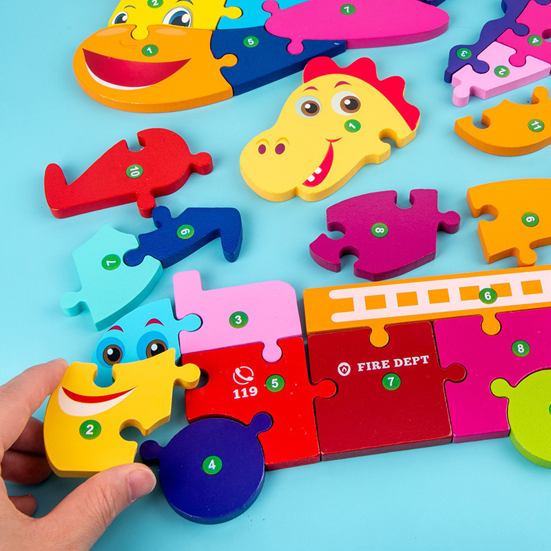 Infant Jigsaw Toy Wooden Three-Dimensional Building Blocks Digital Assembled Early Childhood Education Baby 2-5 Years Old 3 Boys and Girls
