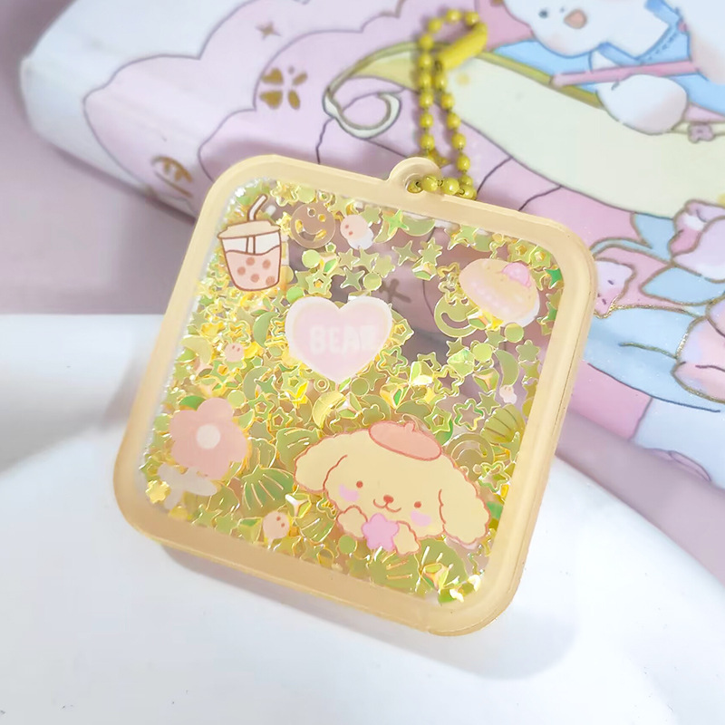 Transparent Acrylic Quicksand Keychain Portable Pendant Sanrio Quicksand Sequin Keychain ins Style Acrylic