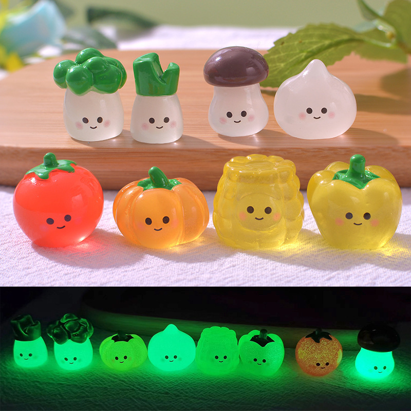 新しいかわいい野菜の子供の微景観diyの小さい置物のニンニクのピーマンの夜光の野菜の樹脂の工芸品|undefined
