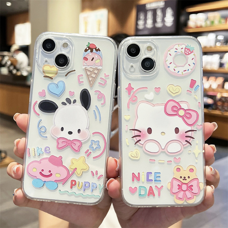 HelloKitty貓咪小狗適用iPhone12/15promax手機殼蘋果11透明軟殼