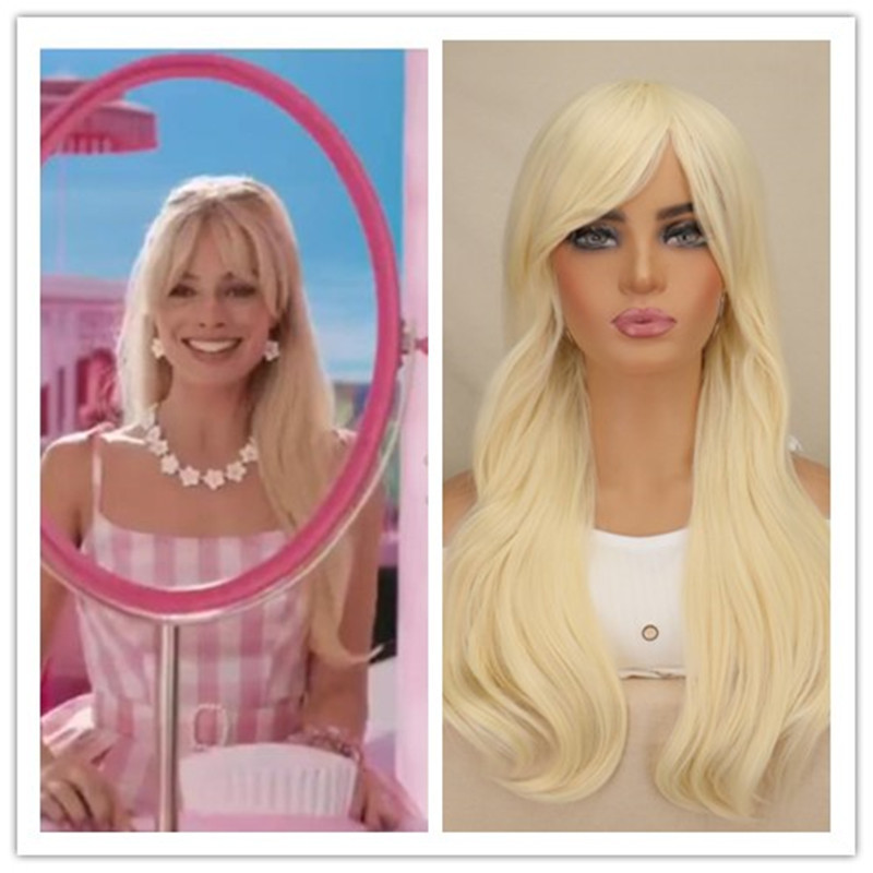 Movie Barbie Barbie cos wig Barbie light golden cosplay wig micro curly hair Long Hair Barbie fake