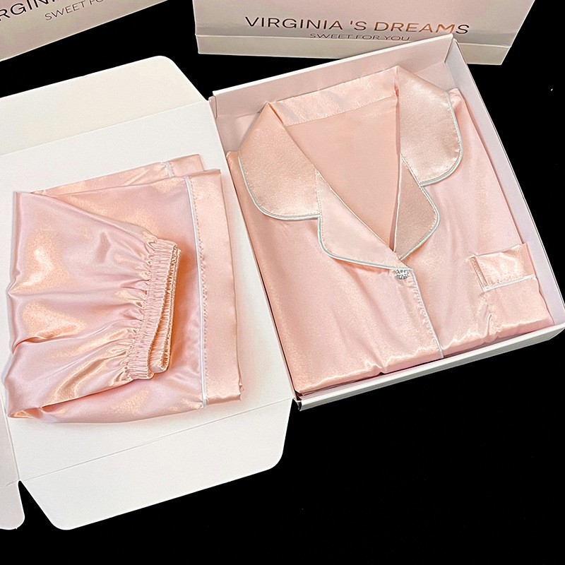 2024 Summer Ice Silk Pajamas Women's Short-sleeved Loose Home Clothes Casual Students Can Wear Silk Two-piece Set