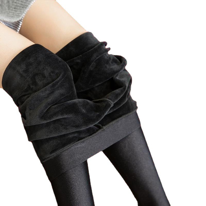 [Plus velvet thickening] autumn and winter glossy pants women's high waist outer wear large size high elastic bottoming warm pants slim