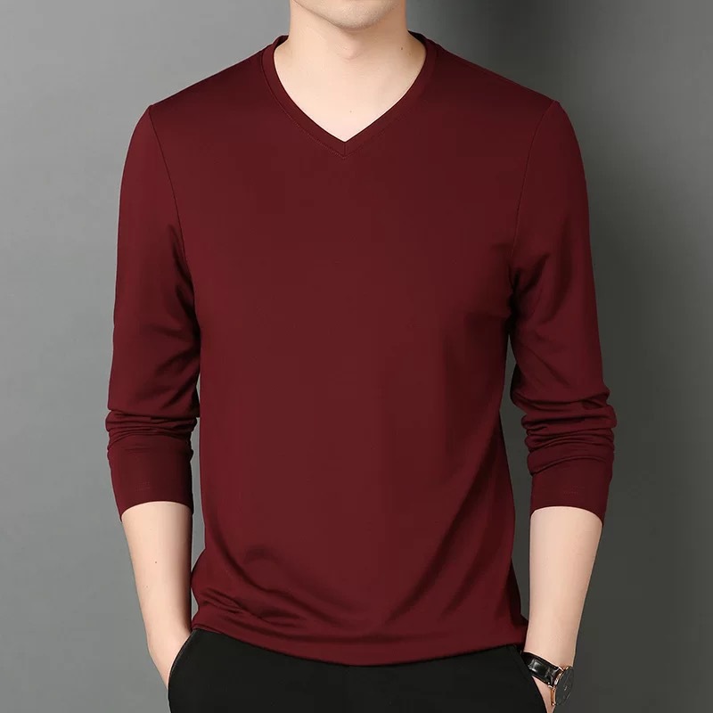 2024 long-sleeved T-shirt men's spring and autumn thin slim casual autumn wear bottoming V-neck T-shirt inner wear wholesale