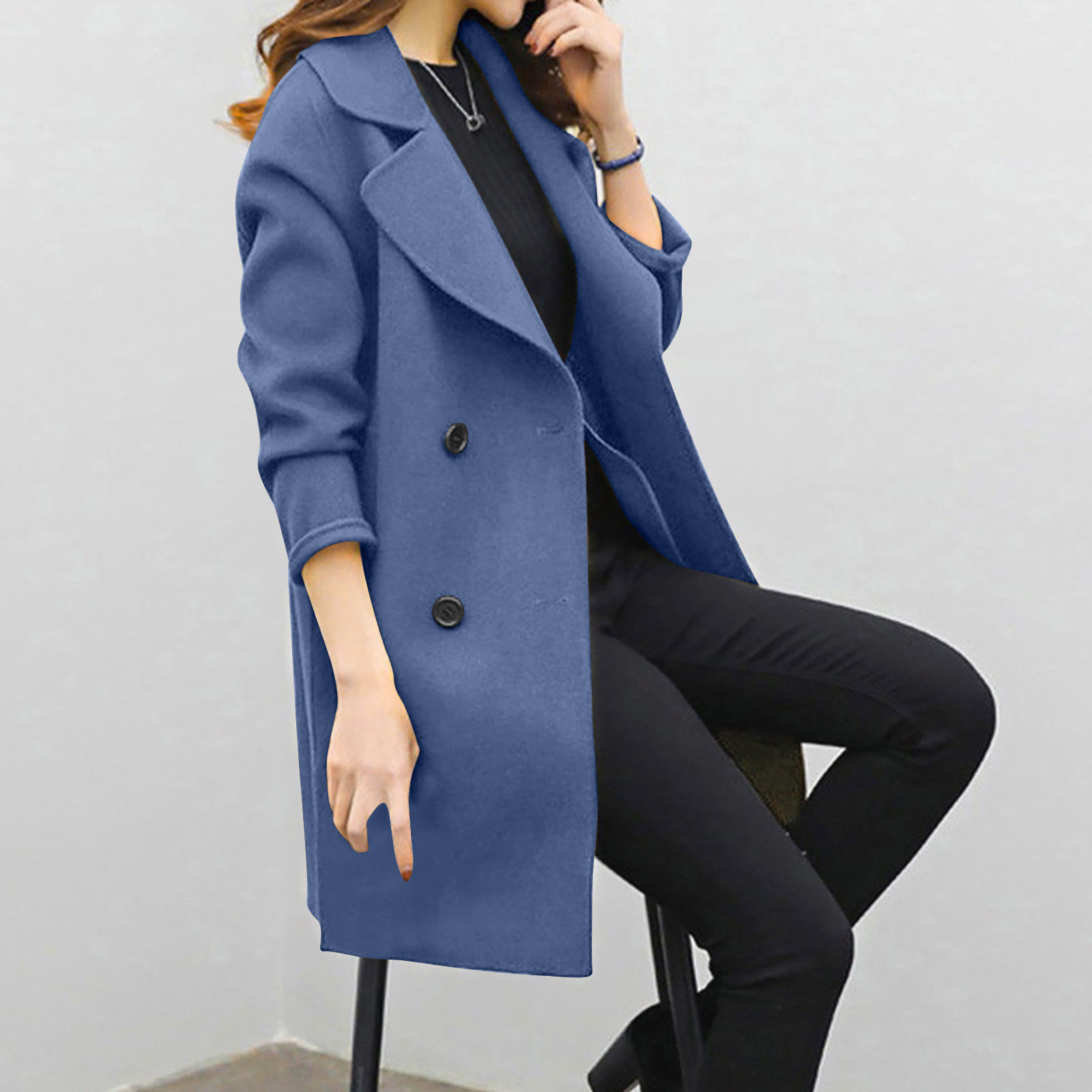 Woolen coat mid-length double-breasted long sleeve solid color woolen coat for women_voghion.com