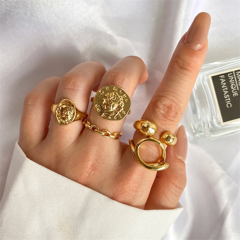 慕尚跨境新款戒指套裝女 幾何小眾開口戒指套裝5件套歐美earrings