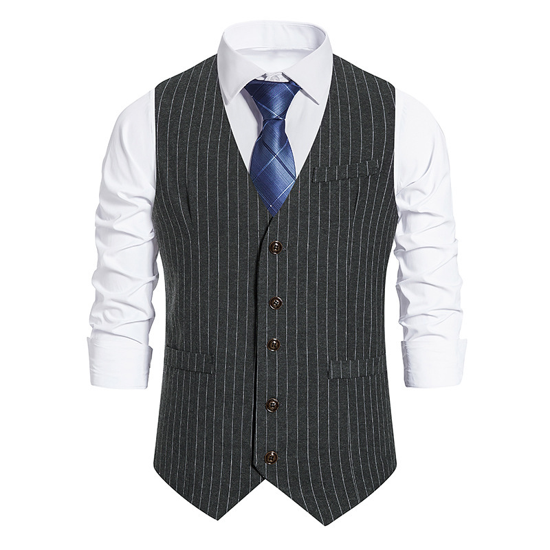 2023 Amazon European Size New Men's Casual Business Striped Single-breasted Men's Suit Retro Vest