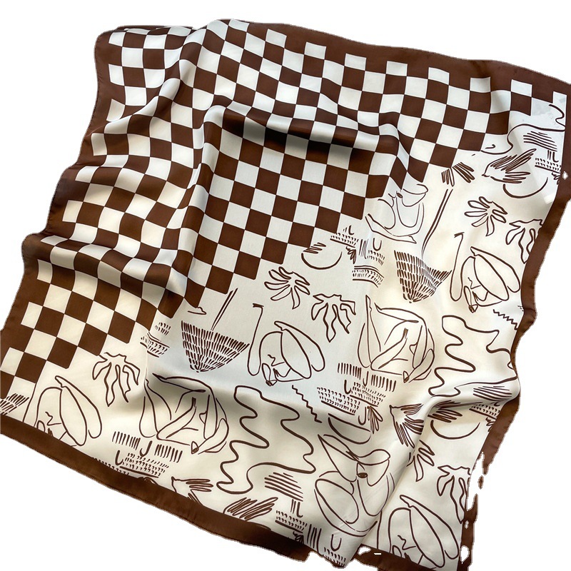 Spring and Summer Small Square Plaid Scarf 70cm Decorative Scarf Simple Printed Square Scarf Checkerboard Lady Scarf Wholesale