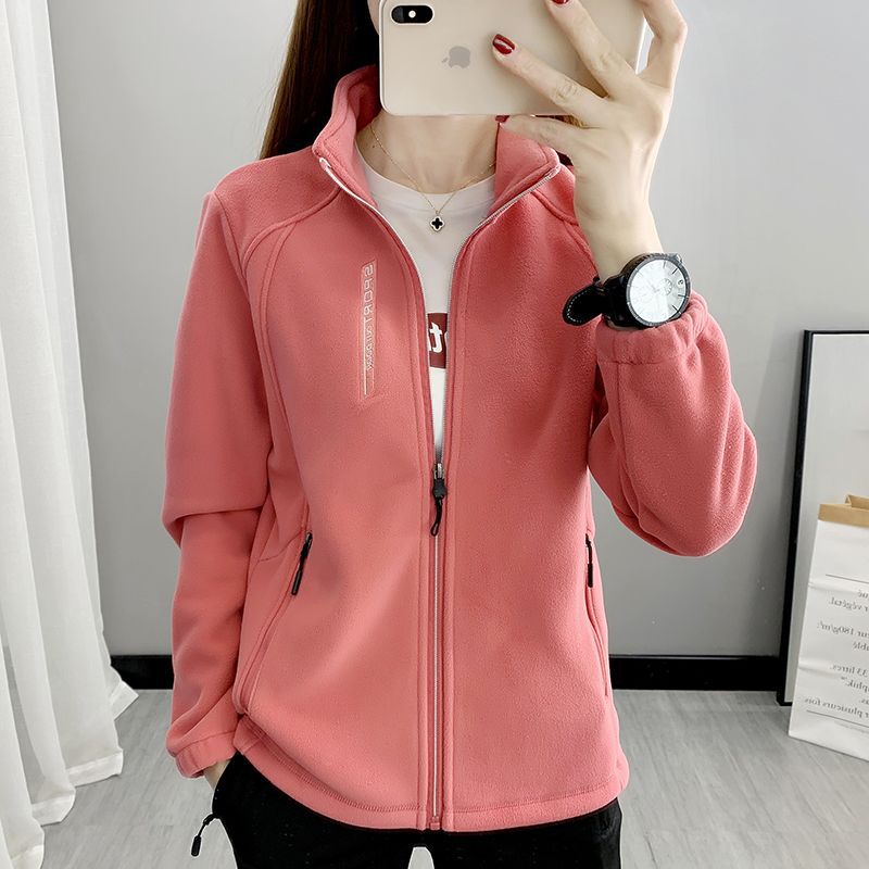 Autumn and Winter Fleece Clothes Women's Outdoor Warm Breathable Cardigan Vertical Collar Slimming Polar Fleece Coat Men's Mountaineering Sports Sweater