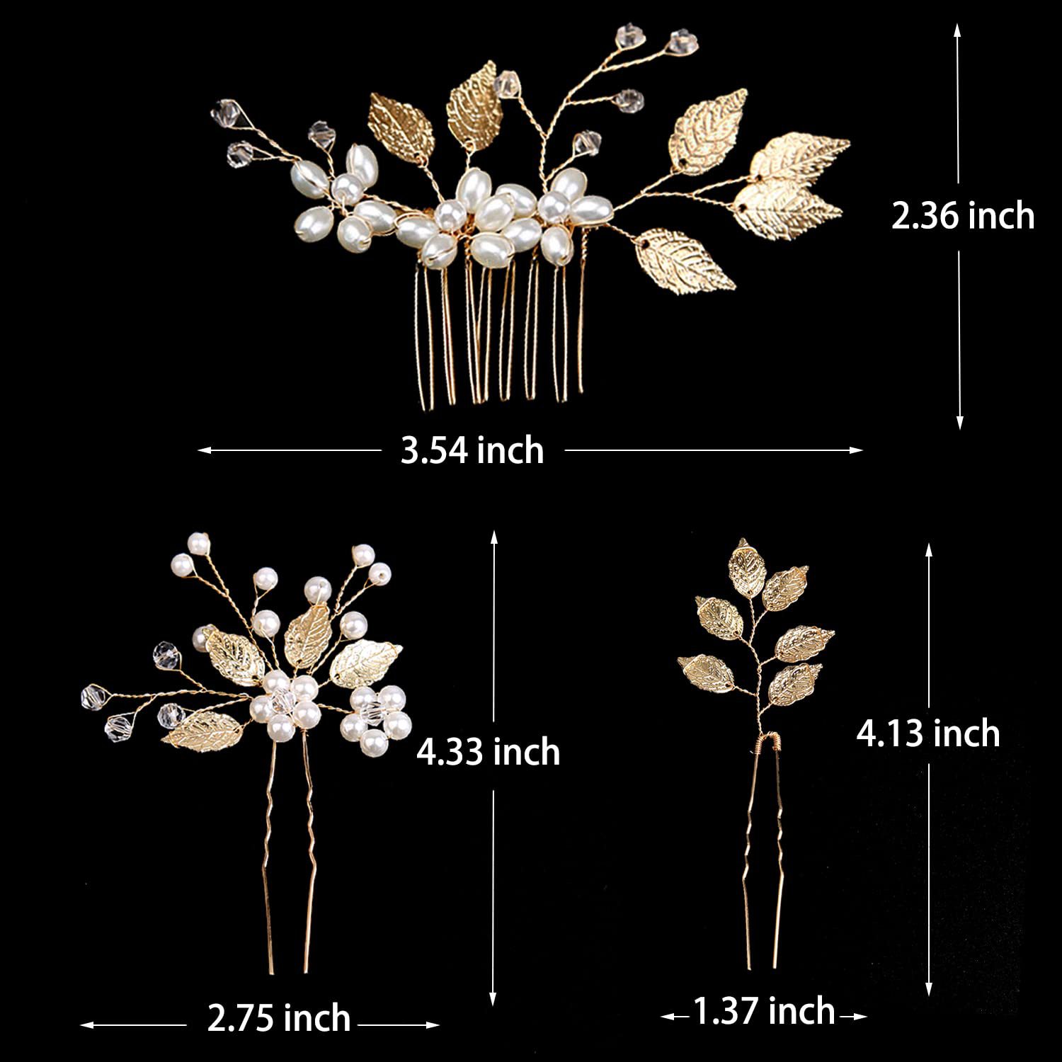 A group of 4 gold leaf pearl hairpin combination suit bride