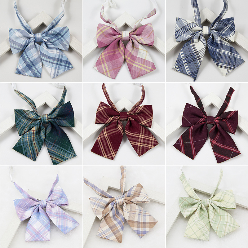 jk collar flower Plaid striped bow tie women's bow Japanese Campus Network red boxer bow tie giant feather root wholesale