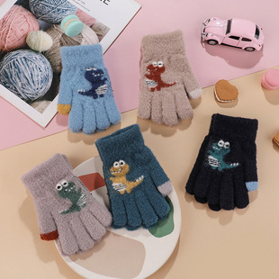 Winter cartoon five finger gloves boys knitted plush primary school girls cute warm children gloves wholesale