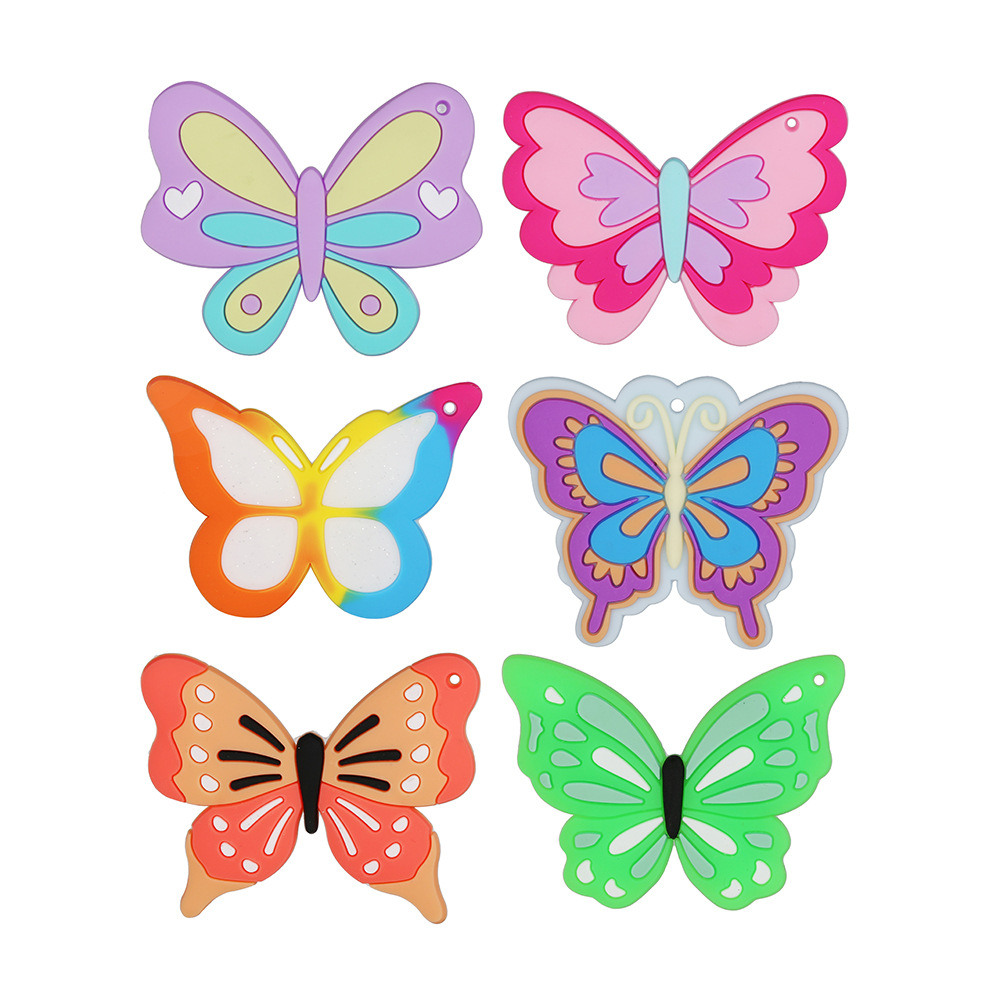 Cross-border new children's butterfly party set insect PVC soft rubber necklace ring snap ring bracelet toy