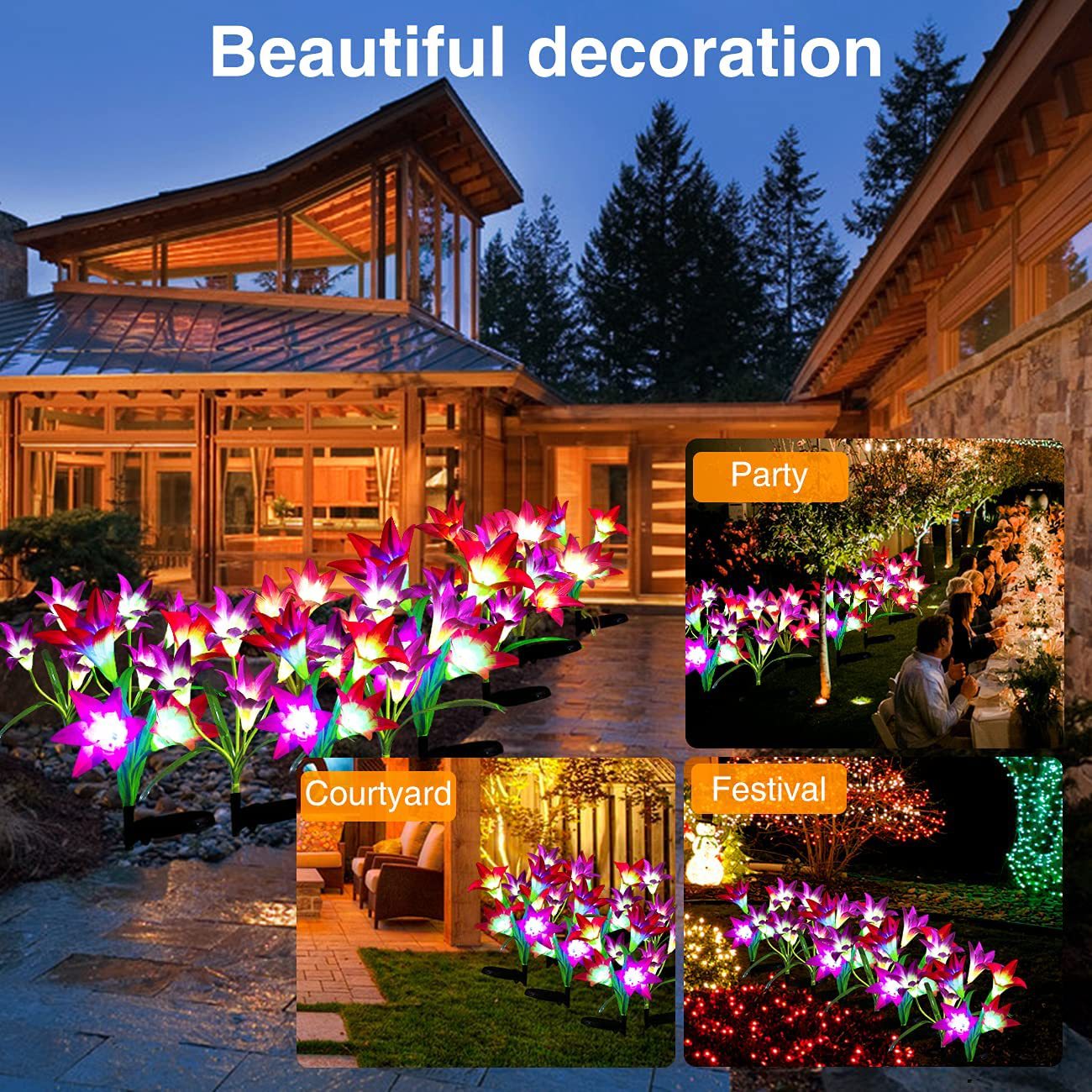Solar flower lily flower lamp 4 LED artificial flower outdoor garden garden lamp lawn lamp landscape