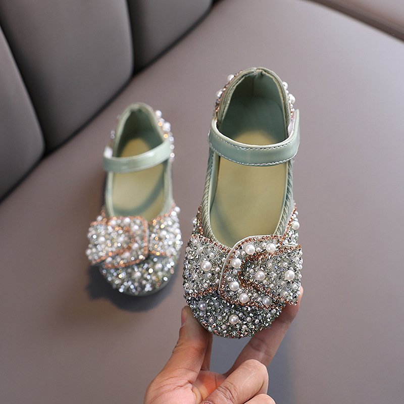 Girls' Single-layer Shoes Spring and Autumn New Casual Colored Diamond Bow Small and Middle-aged Children's Dance Shoes Performance Shoes
