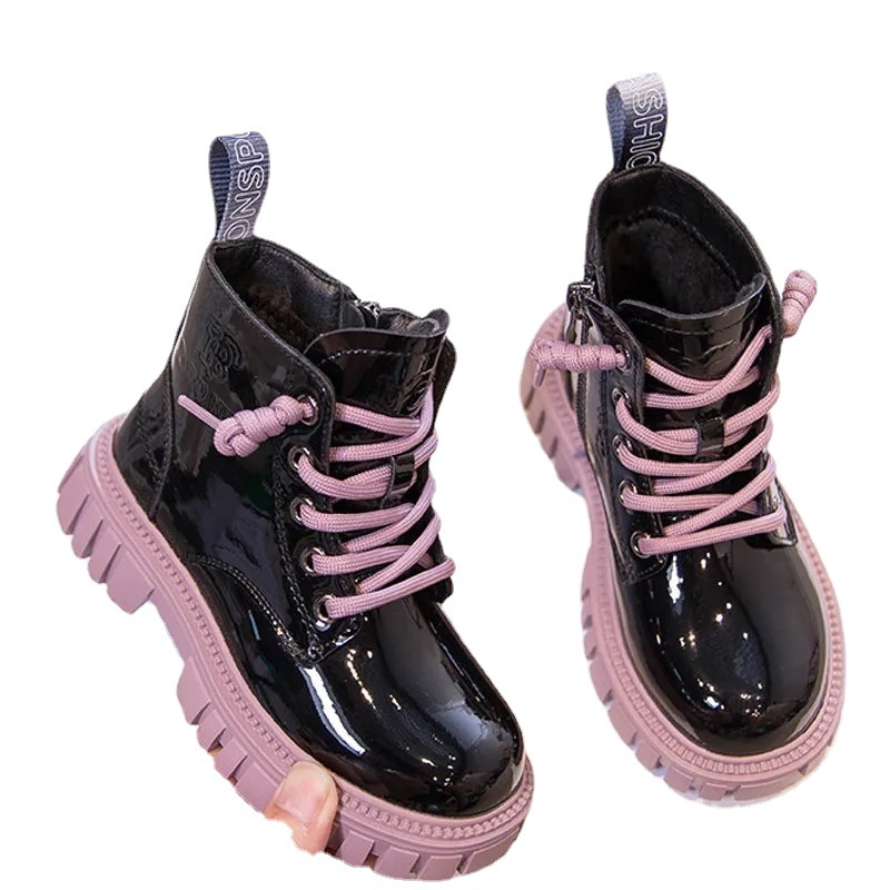 Girls' shoes pink Martin boots 2023 spring new children's boots children's fleece-lined warm short boots for baby girls