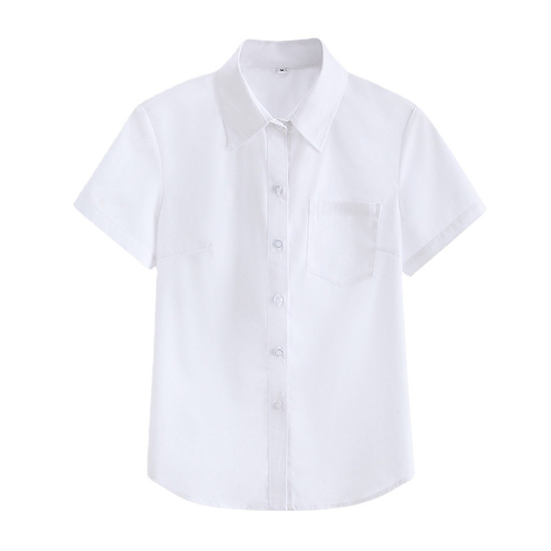 Basic Student jk Uniform White Shirt Women's Short-sleeved Summer Tooling Top Loose All-match Business Wear Pointed Collar Lining
