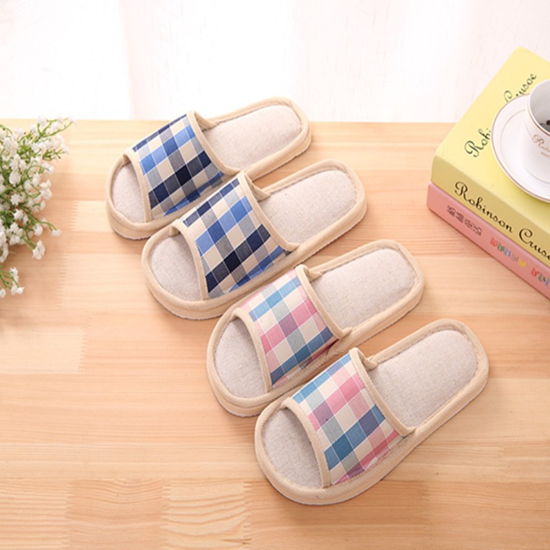 Home Lovers Linen Slippers Women's Indoor Cotton and Linen Slippers Men's Wooden Floor Household Soft Bottom Linen Slippers