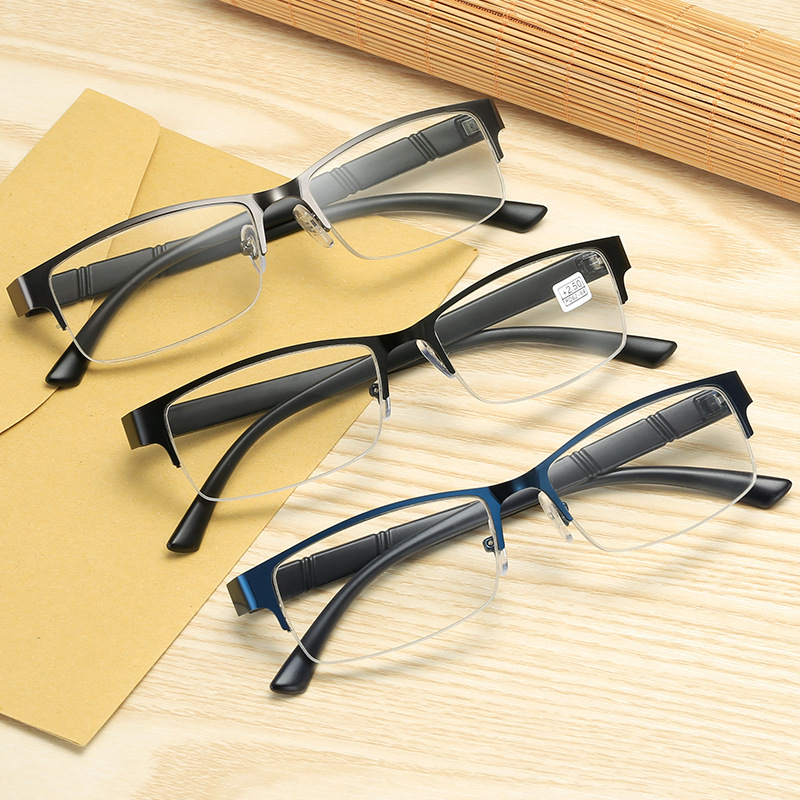 Business half frame hanging silk reading glasses men's 150/200/250 genuine middle-aged old reading glasses