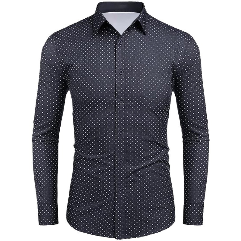 Men's Business shirt long sleeve slim fit shirt casual polka dot print button long sleeve shirt