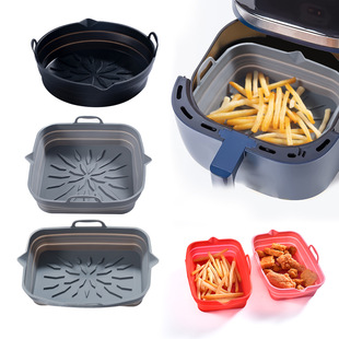 New Round Square Rectangular Foldable Air Fryer Baking Pan Baking Mat Food Grade Silicone Easy Cleaning