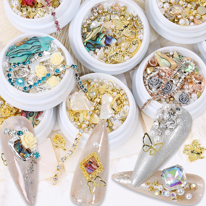 Dolphin Bay Shell Nail Diamond Pearl Ювелирные изделия Металлическая цепочка Смешанные универсальные украшения для ногтей Интернет-знаменитости В одном стиле