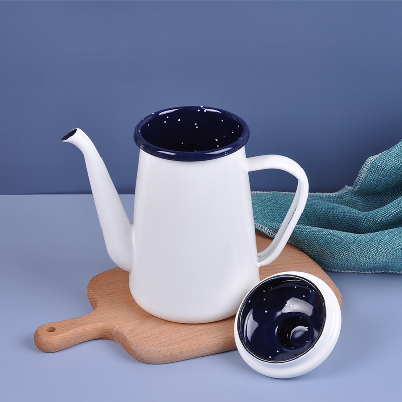Extra Thick Enamel Coffee Pot Oil Pot Thickened Enamel Enamel Pot 1.1L Coffee Pot Household Tea Kettle Enamel Pot