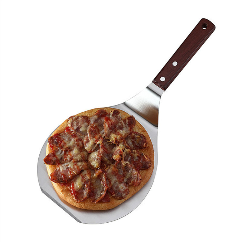 Large pizza Shovel Stainless Steel pizza Transferer Cake Shovel Round Wooden Handle Baking Shovel Cooking Shovel pizza Shovel