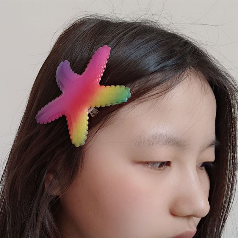 Heart Tian Cute Princess Starfish Hairpin Summer Children Rainbow Sequins Duckbill Clip Star Clip Jewelry Supply_voghion.com