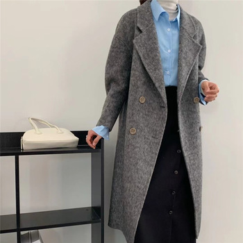 2023 autumn and winter new double-sided cashmere overcoat women's long high-end water ripple overcoat double-sided woolen overcoat women_voghion.com