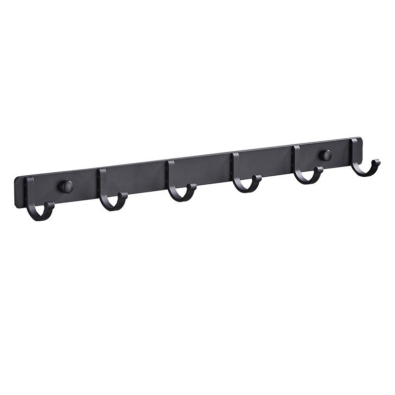 Kitchen punch-free hook Nordic black space aluminum single row hook simple coat hook factory wholesale wall row hook