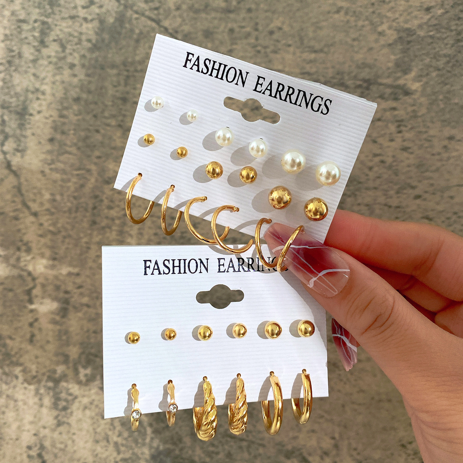 Europe and the United States cross-border new earrings wholesale creative simple retro Pearl open circle earrings set 9 pairs