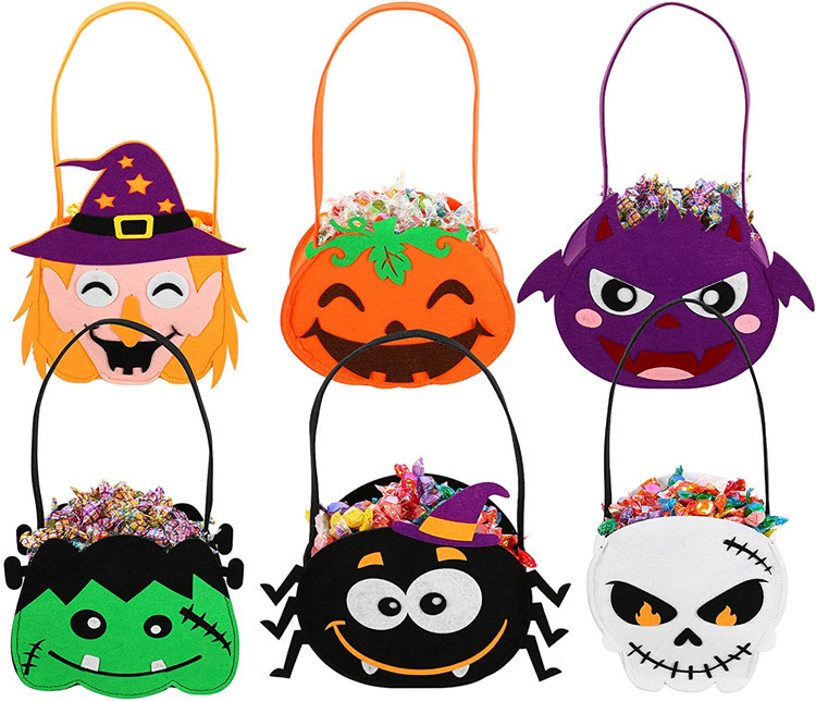 Cross-border New Felt Halloween Candy Bag Non-woven Handheld Sugar Witch Ghost Festival Pumpkin Bag Cartoon diy