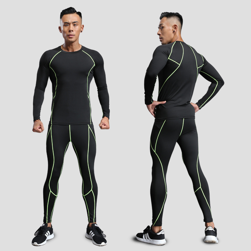 Spot Wholesale Sports Leisure running suit Men's Fitness tights quick-drying clothes long sleeve trousers training suit 0005