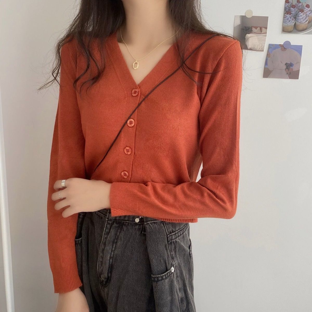 Southeast Asia 2022 New Women's Long-sleeved Sweater All-match Short V-neck Cardigan Coat Women's Sweater Women's Top_voghion.com