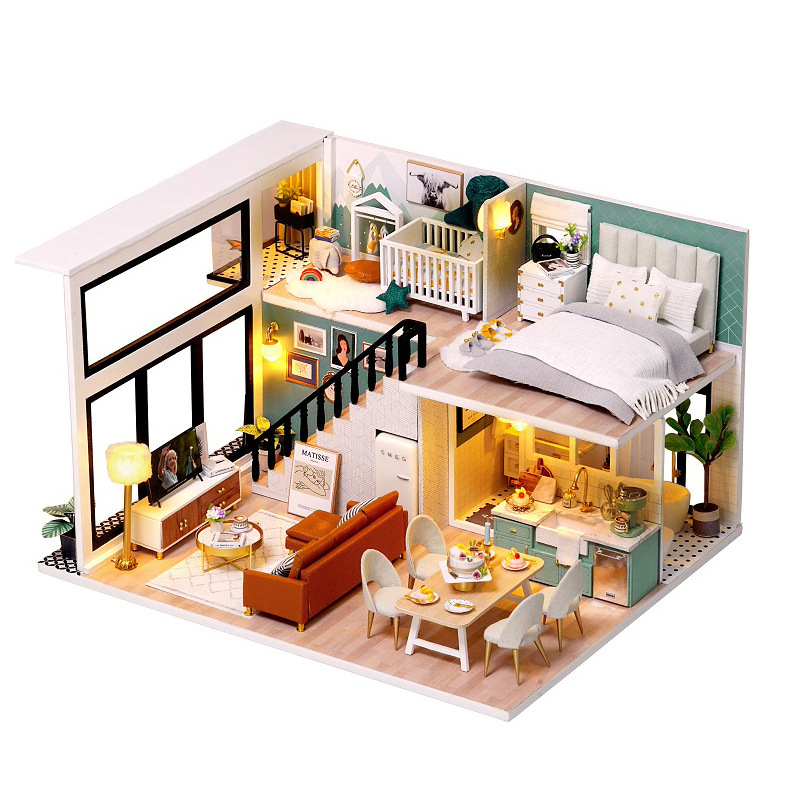 手作りのdiy小屋の建築は小さい家の模型の子供の日のおもちゃの活動の誕生日の贈り物の卸売りをつづり合わせます。|undefined