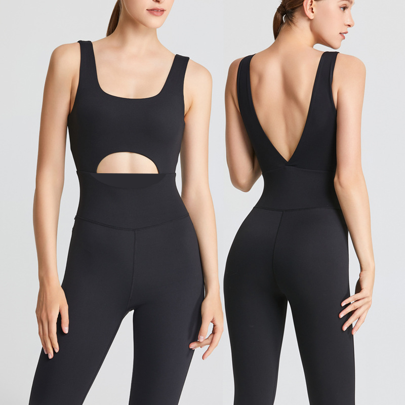 European and American new one-piece jumpsuit tight fitness suit women's hollow back dance Pilates yoga clothes