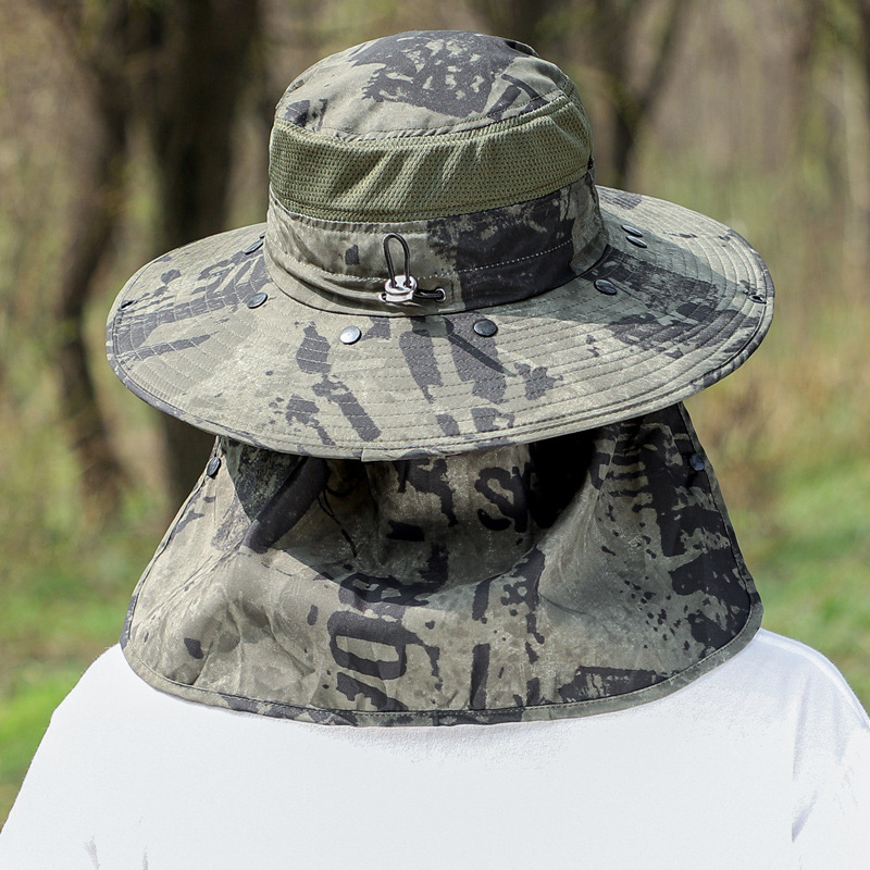 Large Brim Sun Hat for Men, Summer Outdoor Fishing, Hiking, Fisherman Hat with Face Shield, Breathable, Factory Wholesale and Direct Sales