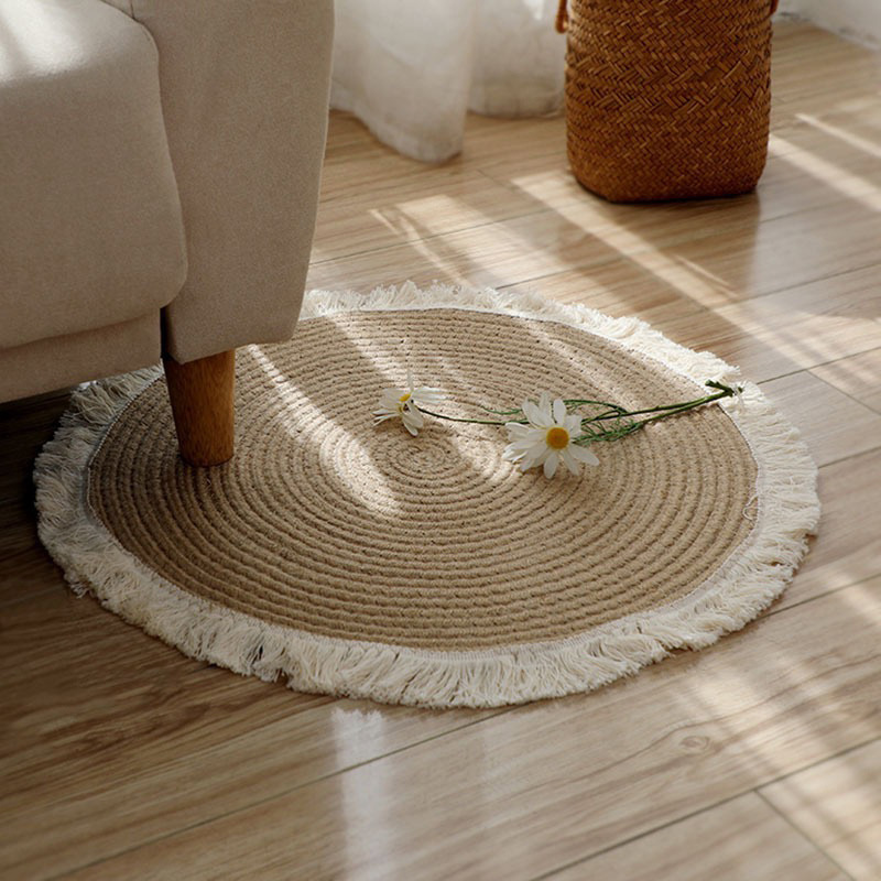 Nordic Cotton Rope Tassel Mat Balcony Cotton Linen Grab Week Carpet Homestay Floor Shop Coffee Table Round Bedroom Japanese Style