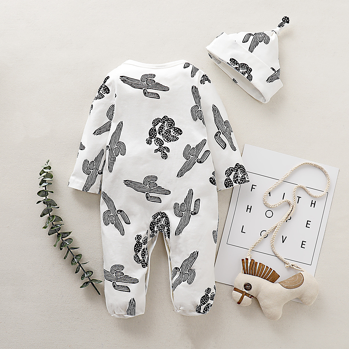 Infant autumn and winter baby cactus printed conjoined jacket 70 yards feet/80-90-100 feet