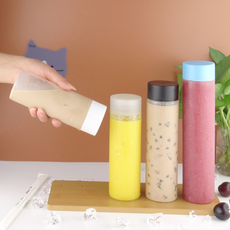 Internet Celebrity Beverage Bottle Disposable Wide Mouth Plastic Bottle Fruit Juice Beverage Slender High Bottle Milk Tea Bottle Packing Bottle