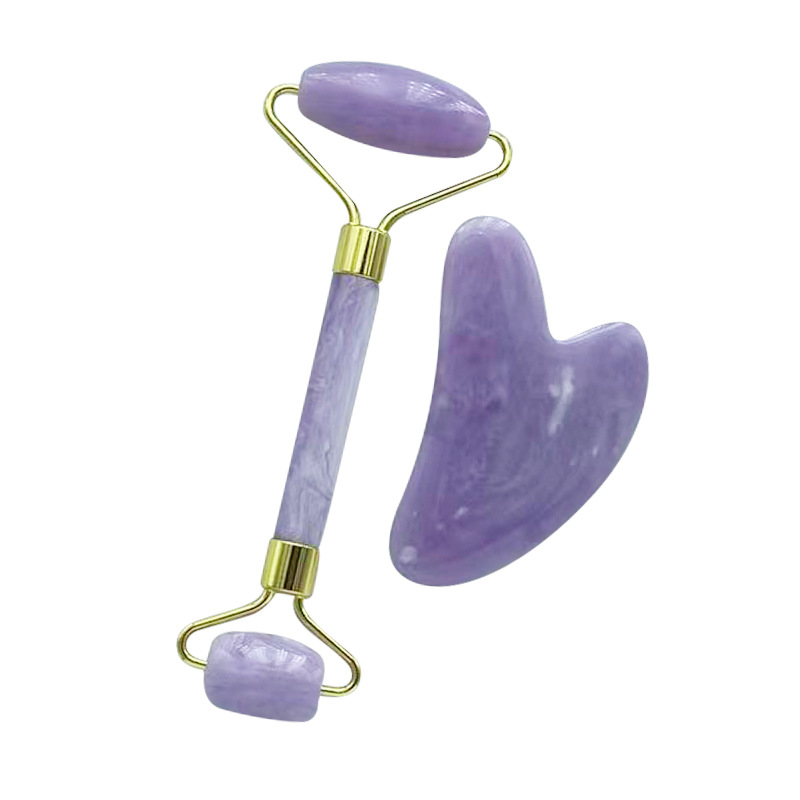 Light powder amethyst color heart-shaped scraping board roller massager facial beauty double-head Roller massage stick