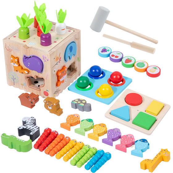 Children's Wooden Shape Pattern Educational Matching Building Blocks Eight-in-One Multifunctional Intelligence Box Assembled Combination Toys