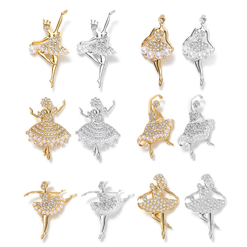 Cross-border European and American Korean dance 6 gold and silver two-color series brooch accessories accessories clothing supplies independent packaging