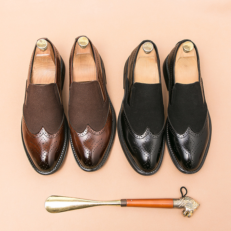 Cross-border Large Size Leather Shoes Loafers 2023 Spring New Men's Brock Carved Business Leather Shoes Youth Trendy Shoes
