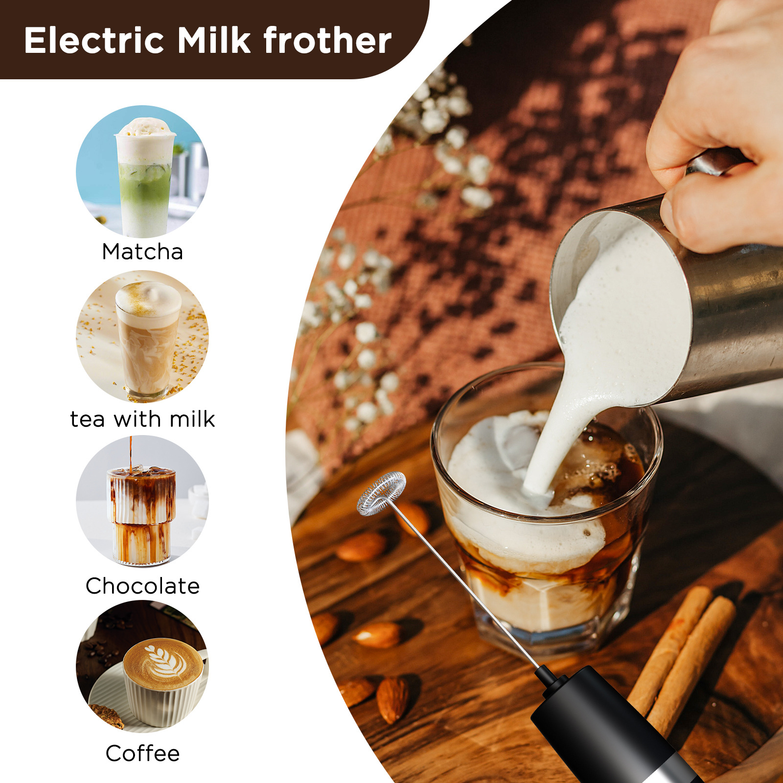 New household electric egg beater milk frother handheld wireless multi-function coffee blender kitchen gadget