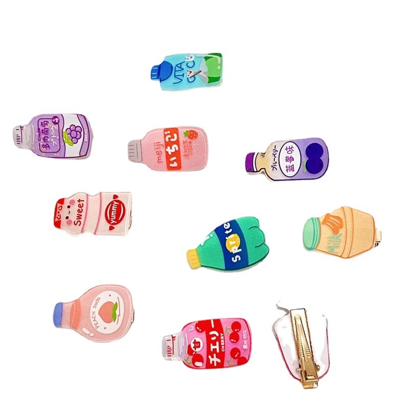 Cyber Celebrity Drink Bottle Hairpin Cartoon Frosted Broken Hair Side Clip Colorful Fruit Children's Duckbill Clip ins Girl Side Clip