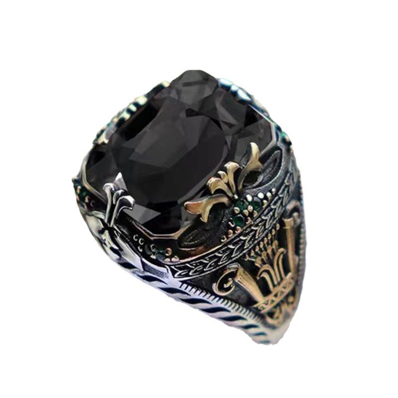 Jianjie new style inlaid jade men's luxury ring personality retro domineering ring attending banquet party jewelry